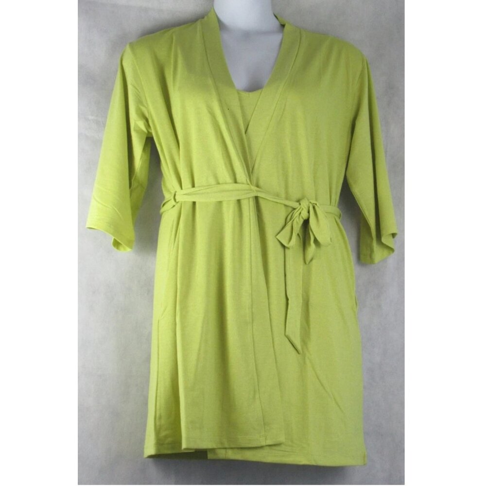 INC Women's 2-Piece Short Robe & Chemise Set, Lime Green Sparkle, Small